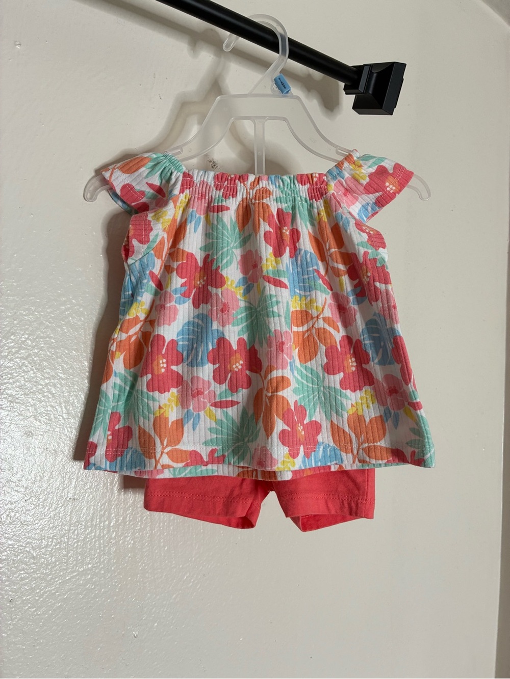 Quiltex Baby Girl 2 Piece Floral Off-Shoulder Top Shorts Set | 3-6M